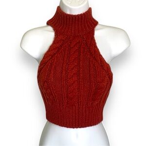 Urban Outfitters XS Rust Cable Knit Halter Top – Cut Out Crop Festival Y2K Boho